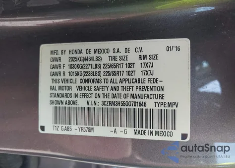 2016 Honda Cr-V Ex from USA, damaged, VIN 3CZRM3H55GG701646